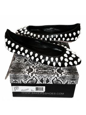 Bakers Lazer Black Flats with White Skull Studs Size 37 / Women’s 7